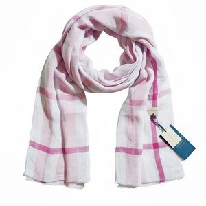 NWT! Burberry Blossom Check Giant Exploded Linen Check  Scarf Fringe Edges